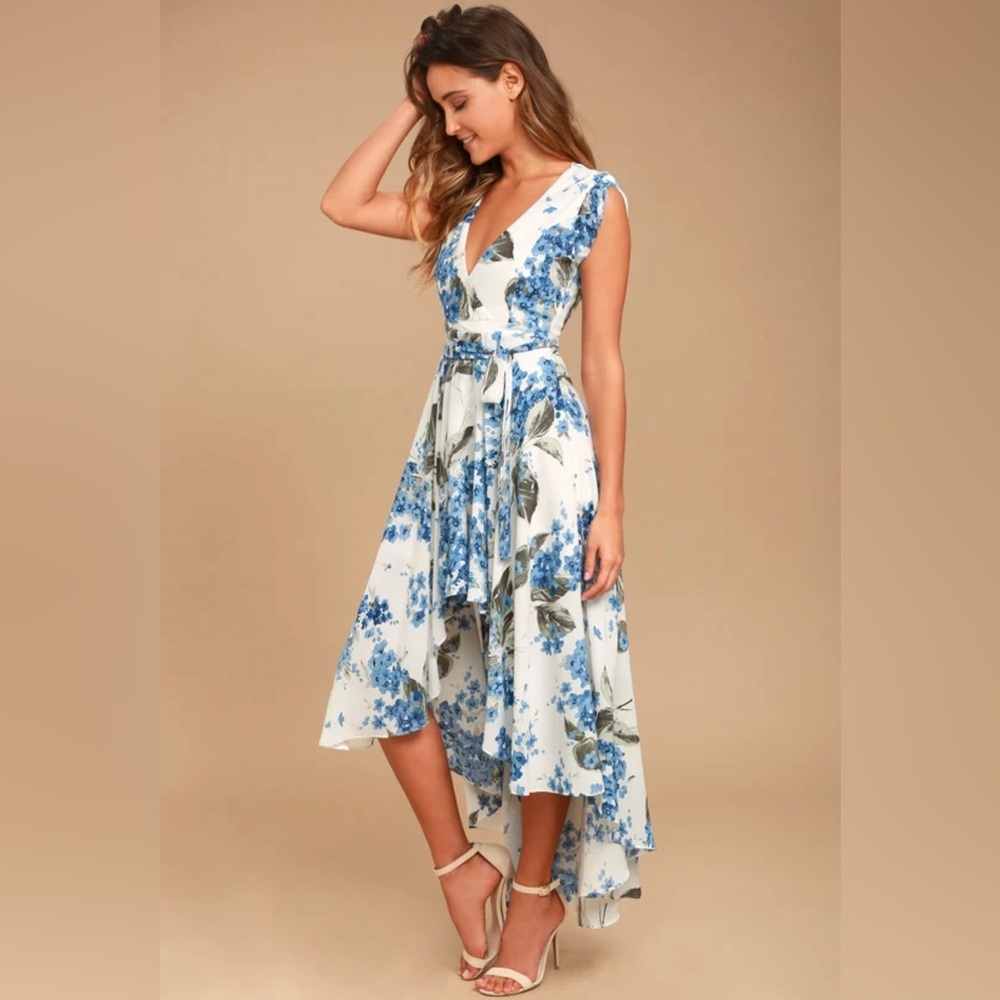 Lulu’s French Countryside White Floral Print High-Low Dress